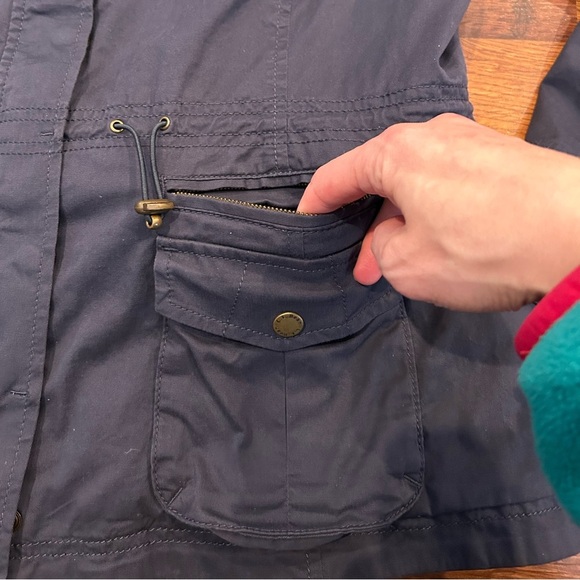 LL Bean Womens Military Style Jacket Size Large Petite LP Blue Zip Front - Picture 4 of 10